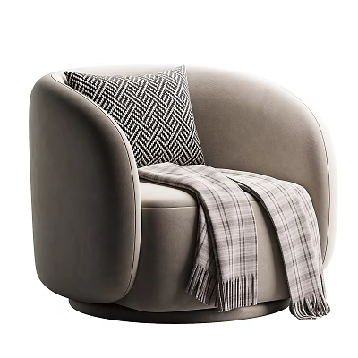 Light Gray Plush Armchair With Geometric Pattern Pillow And Plaid Blanket In Modern Living Room 3d model