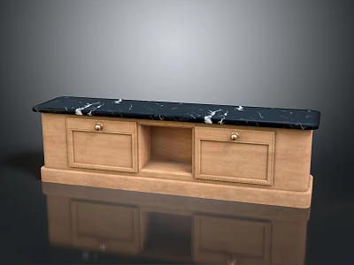 Sleek Wooden Cabinet With Black Marble Top And Two Metal Handle Drawers 3d model
