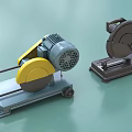 Industrial Cutting Machine And Electric Motor Equipment With Yellow Components And Wheeled Base