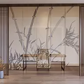 Bamboo Pattern Curtain in Japanese Style Interior with Light Filtering Shadow Design 3d model
