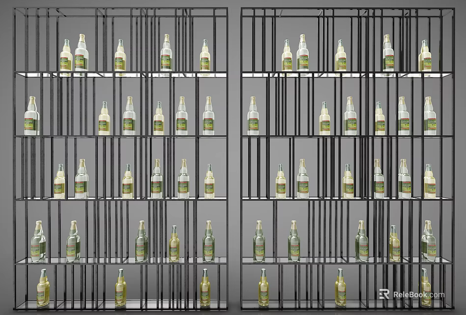 Modern Wine Cabinet with Metal Frame Multi Layer Open Design Holding Wine Bottles 3d model 