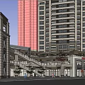 Multi Level Commercial Street Featuring Staircases Green Plants Outdoor Seating And Umbrellas