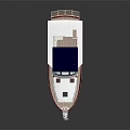White and Blue Leisure Yacht With Spacious Deck And Multiple Windows For Water Transport