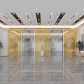 Modern Elevator Lobby Interior With Marble Floor Recessed Lighting And Glass Doors