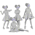 Little Girl In Gray Floral Dress With Bow And Sneakers In Various Poses
