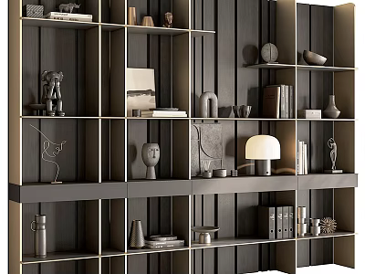 Modern Layered Bookshelf Design With Decorative Items Books And Lighting 3d model