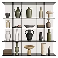 Ceramic Vessels Elegant Display On Floating Shelves With Assorted Shapes And Textures 3d model
