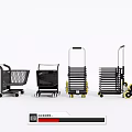 Various Types of Public Shopping Carts with Black Frames Yellow Wheels and Stacked Design