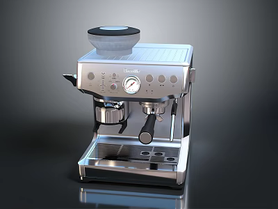 Modern Stainless Steel Espresso Machine With Pressure Gauge Control Buttons And Top Container 3d model