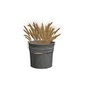 Stylish Silver Metal Bucket with Golden Wheat Ears on Black Background