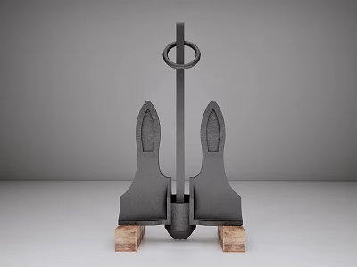Sturdy Metal Anchor Model With Wooden Base For Home Decorative Use 3d model