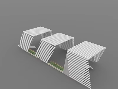 Modern White Striped Swing Door Structure With Three Units And Green Grass Base 3d model