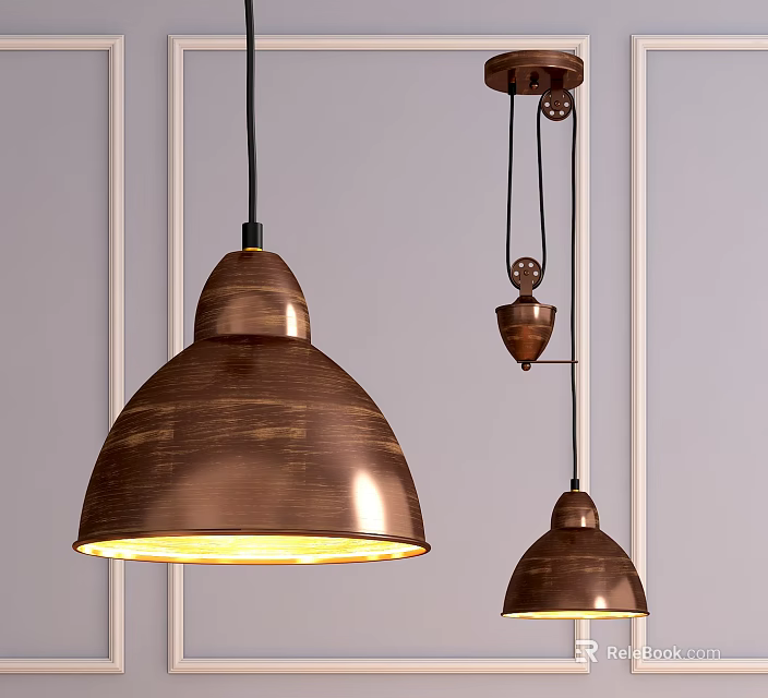 Vintage Copper Pendant Lights With Different Sizes For Modern Interior Design 3d model 