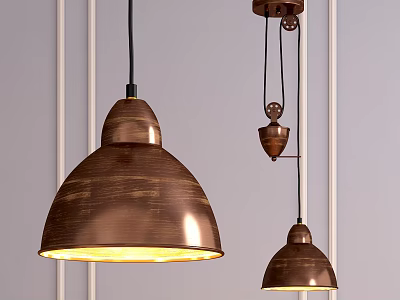 Vintage Copper Pendant Lights With Different Sizes For Modern Interior Design 3d model