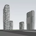 Three Modern High Rise Buildings With Glass Facades And Balconies In Urban Area