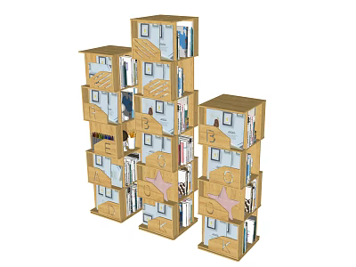 Nordic Bookshelf Children's Rotating Picture Book Rack 3d model