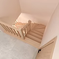 Modern Wooden Staircase in Light Colored Interior With Sofa Plant and Cabinet