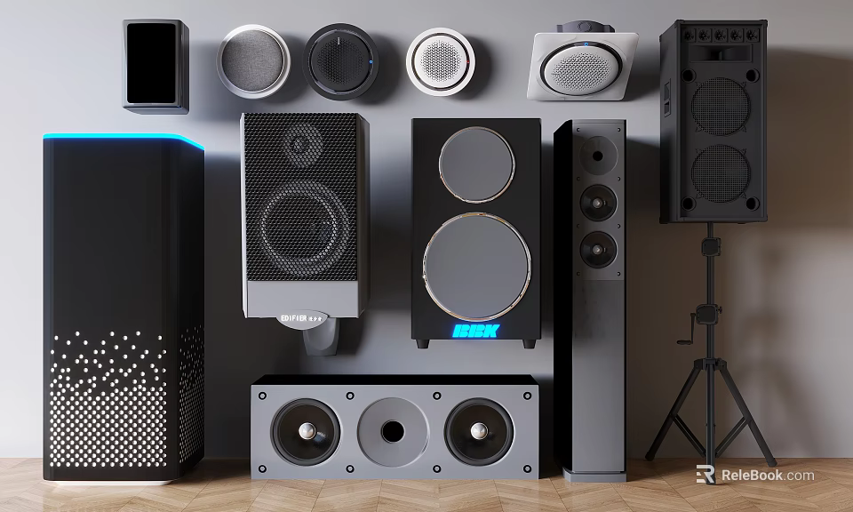 Headphones and Speakers with Modern Design for Home Audio Entertainment Systems 3d model 