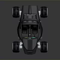 Futuristic Black Striped Car with Open Cockpit Large Illuminated Wheels and Sleek Design