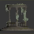 Round Stone Architectural Structure With Decorative Columns Green Vines Steps And Bench 3d model