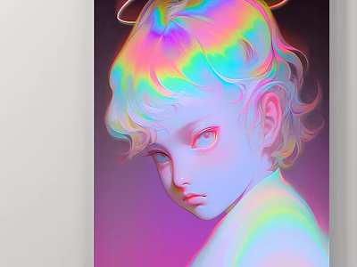 Abstract Painting Featuring Rainbow Hair Halo Blue Eyes And Colorful Gradient Soft Tones 3d model