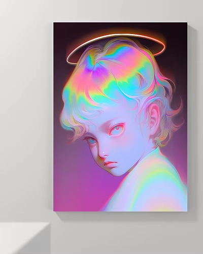 Abstract Painting Featuring Rainbow Hair Halo Blue Eyes And Colorful Gradient Soft Tones 3d model