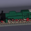 Detailed Vintage Green Steam Train Model with Red Wheels on Railway Track