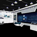 Modern Exhibition Hall With Large Digital Screens Interactive Display Stands And Information Charts