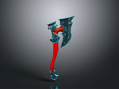 Ornate Battle Axe With Blue Metallic Head And Red Wrapped Handle Design 3d model