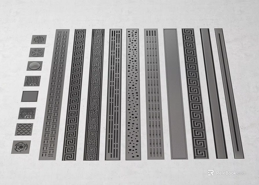 Silver Decorative Metal Strips With Various Patterns For Home Decoration 3d model 