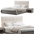 Modern Double Bed With Upholstered Headboard Bedside Tables And Light Colored Pillows 3d model