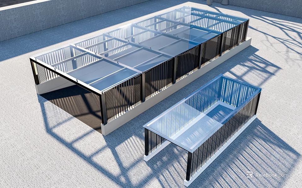 Modern Glass Roof Structure With Transparent Panels And Metal Frame Design 3d model 