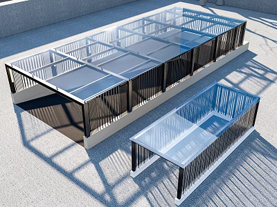 Modern Glass Roof Structure With Transparent Panels And Metal Frame Design 3d model