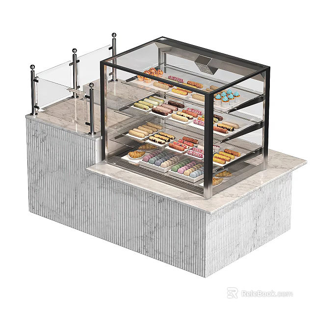 Glass Display Case With Multiple Shelves For Bakery Desserts And Marble Base Design 3d model 
