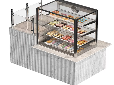 Glass Display Case With Multiple Shelves For Bakery Desserts And Marble Base Design 3d model