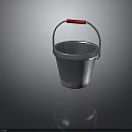 Sturdy Shiny Silver Metallic Bucket With Red Handle And Round Rim