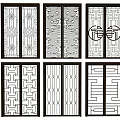 Various Decorative Wooden Sliding Doors With Intricate Glass Panel Patterns 3d model