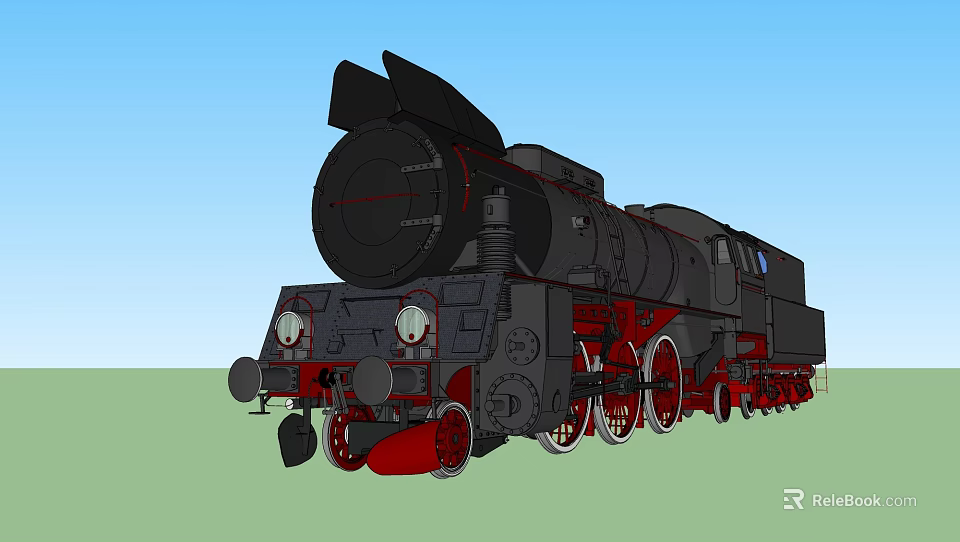 Vintage Black and Red Steam Train with Large Wheels and Mechanical Details 3d model 