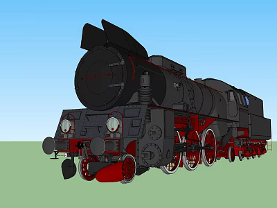 Vintage Black and Red Steam Train with Large Wheels and Mechanical Details 3d model