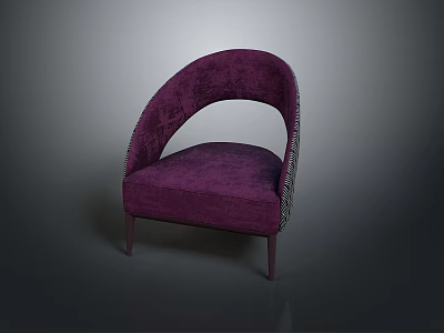 Modern Purple Accent Chair With Curved Backrest Upholstered Fabric And Metal Legs 3d model