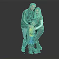 Happy Family Posing Together With Child In Pirate Costume On Gray Background