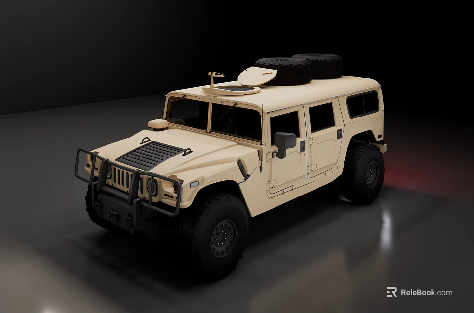 Beige Functional Off Road Vehicle With Roof Spare Tire Front Grille And Large Tires 3d model 