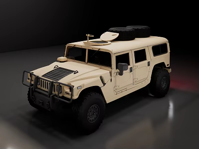 Beige Functional Off Road Vehicle With Roof Spare Tire Front Grille And Large Tires 3d model