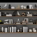 Stylish Decorative Ornament Combinations Including Books Vases And Sculptures On Shelves