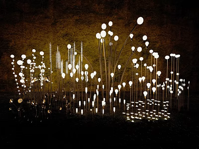 Outdoor Lights with Slender Poles and Round Glowing Orbs Illuminate Dark Background Bright Night Landscape 3d model