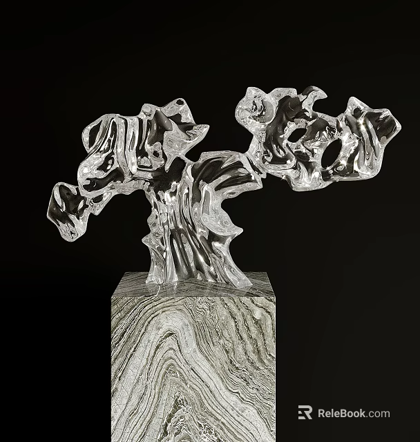 Transparent Glass Decorative Ornament Set With Irregular Shape And Marble Pattern Base 3d model