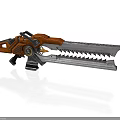Orange And Silver Mechanical Chainsaw Gun With Serrated Blade And Detailed Components