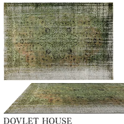 Vintage Square Rug With Intricate Green Brown Pattern And Distressed Texture 3d model