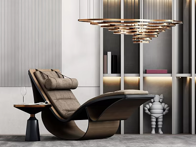 Elegant Modern Lounge Chair With Wooden Frame Upholstered Seat And Side Table Wine Glass Book 3d model