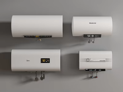 White Wall Mounted Electric Water Heaters with Various Models and Designs 3d model